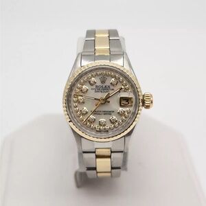 $10000 ROLEX DATEJUST WHITE MOP DIAMOND 14k Yellow Gold SS Ladies Watch SERVICED